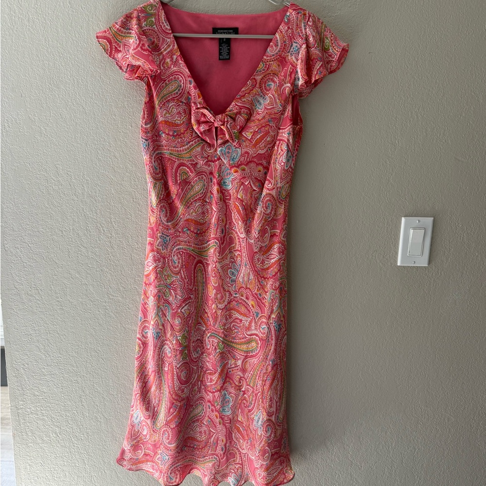 Jones New York Signature Silk Paisley Dress Pink Size 8